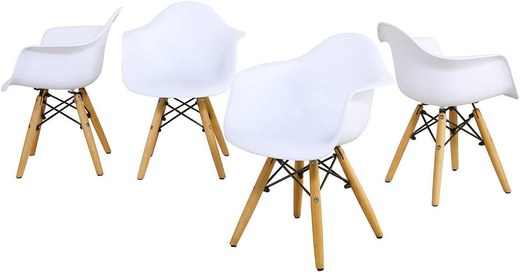 Costzon Kids Table and Chair Set, Mid-Century Modern Style Table Set Round Table with Armchairs for Toddler Children, Kids Dining Table and Chair Set (White, Table & 4 Chairs)