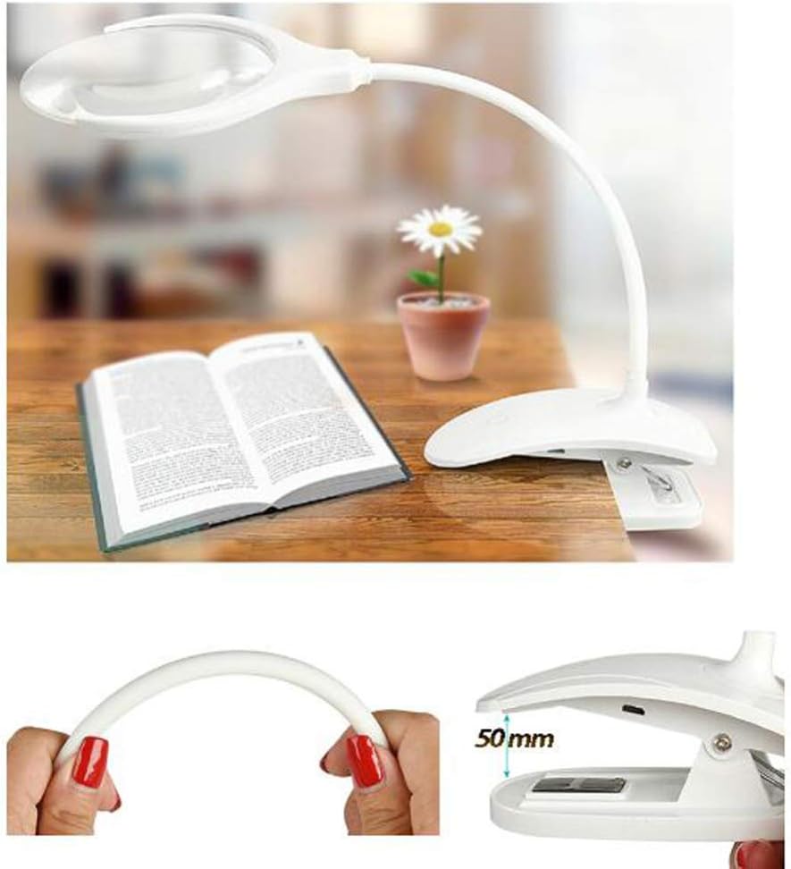 Magnifying Magnifier Glass 8X/ 3X with Light on Stand Clamp Arm Hands Illuminated Glass Table Desk Lamp Stand Clip on for Reading ies