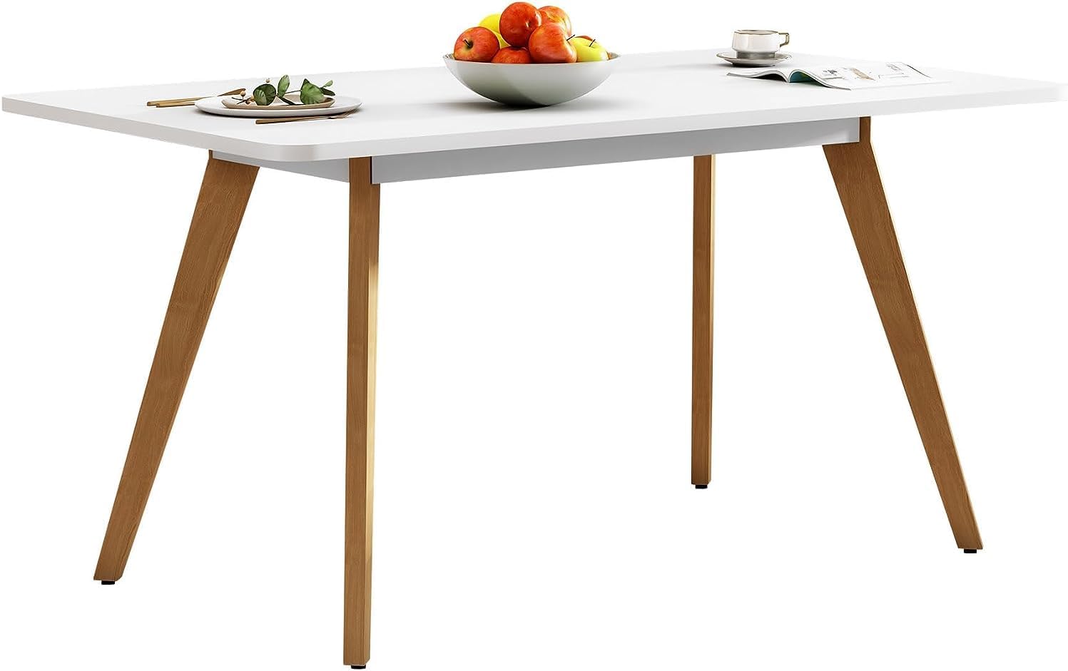 Comfy to go 47.2' Dining Table for 4-6 Person - Rectangular Kitchen Table with Soild Wood Legs Mid Century Modern Table for Dinning Room, Kitchen, Living Room (White)
