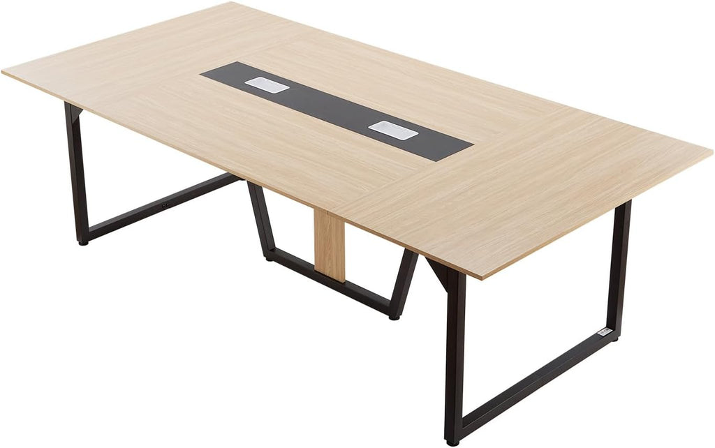 VEVOR Conference Table, 8 ft Office Meeting Table for 10 Person, Modern Rectangle Seminar Desk with Metal Legs, Large Meeting Desk Ideal for Office, Boardroom, Conference Room, Easy Assembly, Brown