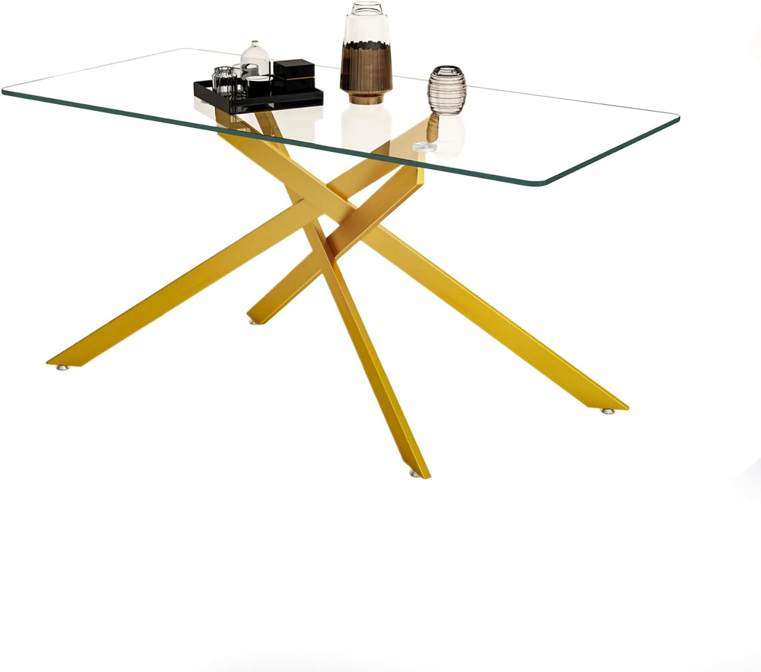 HomVent 5 Piece Rectangular Glass Dining Table Set, Tempered Glass Dinner Table Set for 4 Kitchen Table Set with 4 Velvet Upholstered Chairs for Kitchen Dining Room