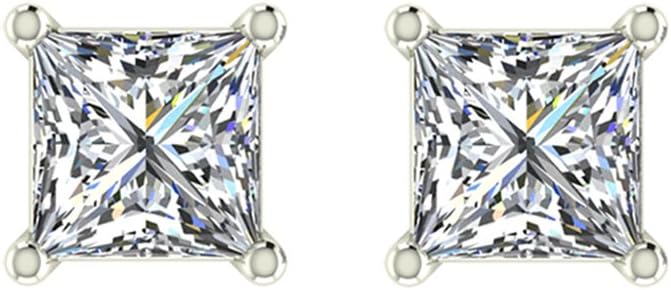Diamond Earrings for womens Princess Cut studs 14K Gold Gift Box Authenticity Cards (G, I1)