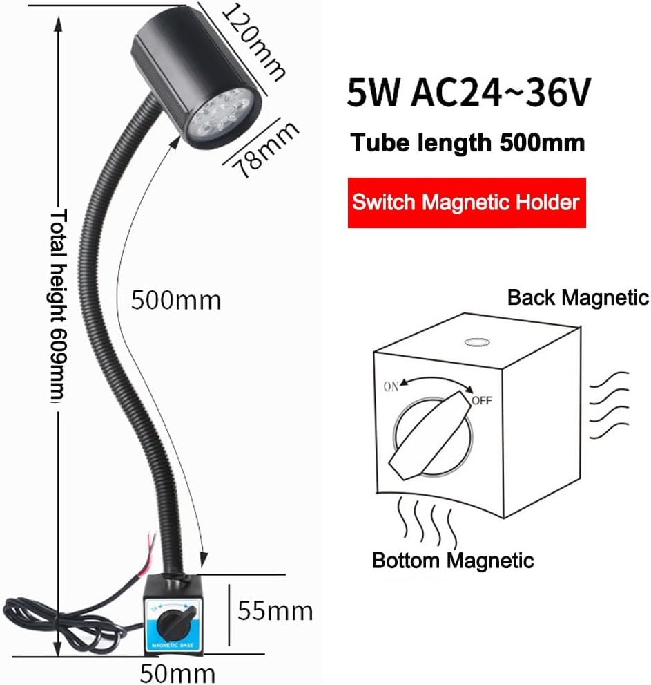 Led Work Lights for Mechanics,LED Machine Tool Work Lights 24V110V220V Switch Strong Magnetic seat high-Power Machine Equipment Desk Lamps(5W 24-36V Switching Magnet Base)