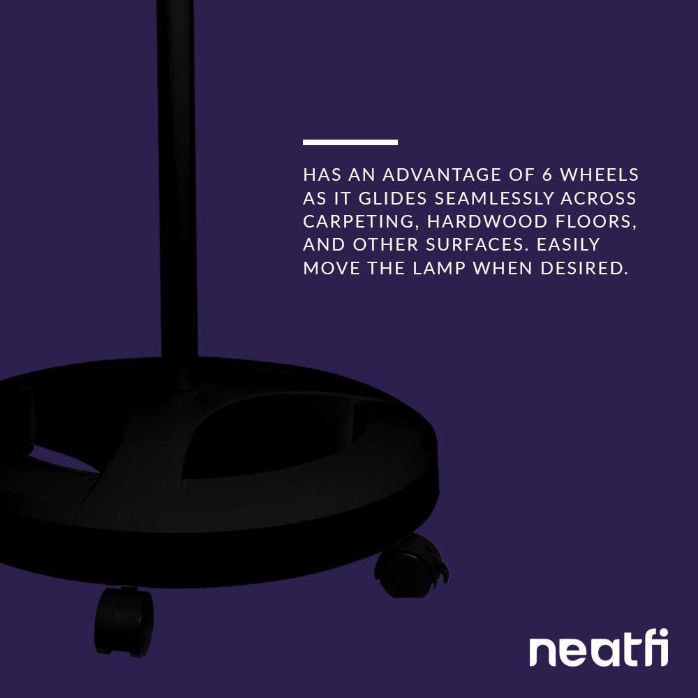 Neatfi 7' XL Bifocals 1,600 Lumens Super LED Magnifier Lamp (Black) Bundle Floor Stand with 6 Wheels Rolling Base (Black)