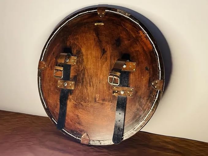 Medieval Dragon Shield, 22 Inch Decorative Leather Covered Wood Wall Shield, Round, Fantasy Home Decor Shield