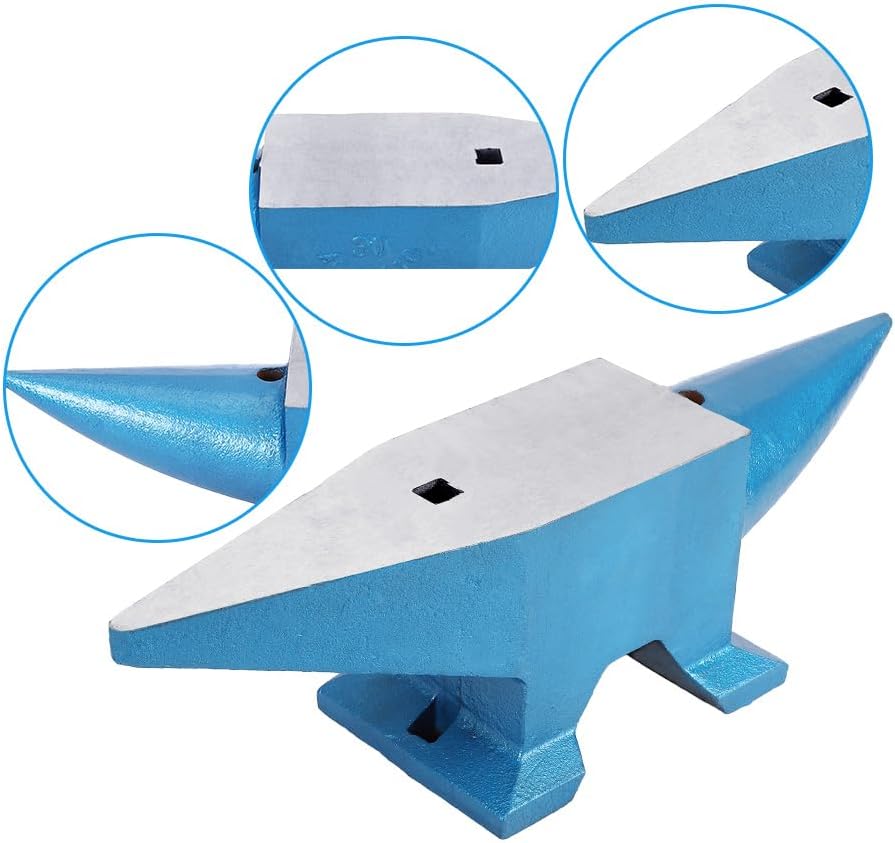 Single Horn Cast Steel Anvil for Blacksmiths – 110 lbs (50kg) Professional Metalworking Tool – Large 16.5 x 5.9 Inch Countertop, Stable Base – Bending, Shaping, Twisting – Blue, 110 lbs