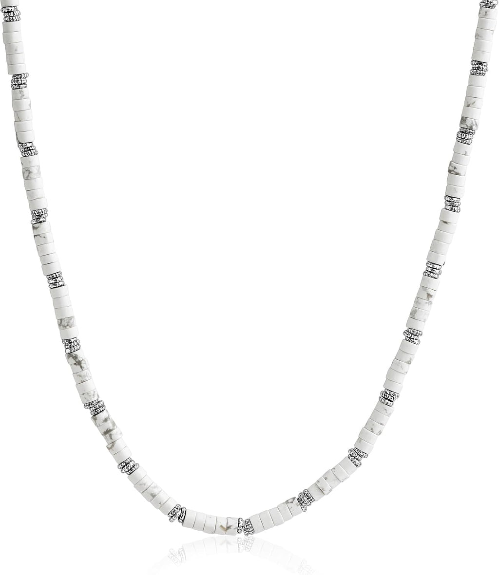 JEAN RACHEL JEWELRY Men's 3-Piece Necklace Layering Set - Hammered Link Chain, Sleek Box Chain & White Buffalo Turquoise Beads - Refined Bundle