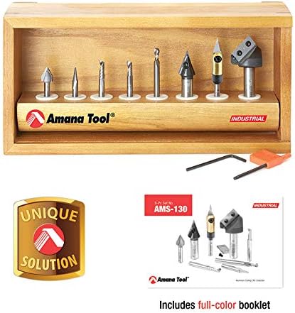 Amana Tool - AMS-130 8-PC Signmaking Starter CNC Router Bit Collection, 1/4 & 1/2' Sh