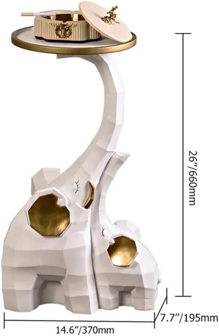 homary Modern End Table with Tray Top Decor Nightstand Elephant Shape Side Table White & Gold