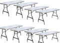 6 Foot Folding Table, Portable Rectangular Banquet Table(6' Folding Table, White Granite, 8 PK)