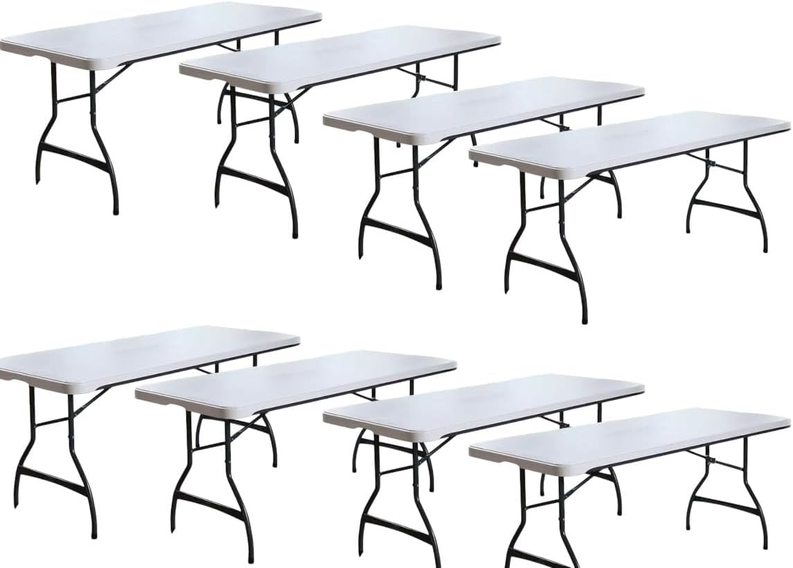 6 Foot Folding Table, Portable Rectangular Banquet Table(6' Folding Table, White Granite, 8 PK)