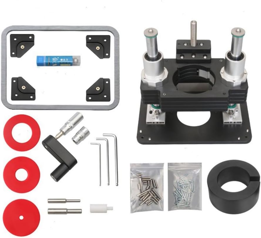 Woodworking Heavy Duty Router Lift with Aluminium Router Table Insert Plate Woodworking Tools (107mm+65mm Ring)