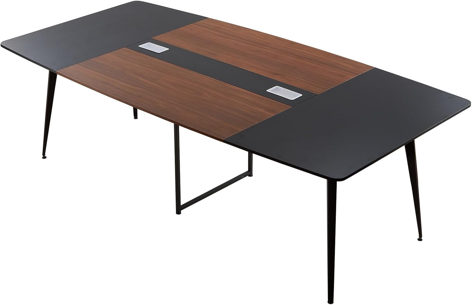 VEVOR Conference Table, 8 ft Boat Shaped Office Meeting Table for 10 Person, Modern Large Boat Meeting Desk with Metal Legs, Ideal for Office, Boardroom, Conference Room, Easy Assembly, Black & Brown