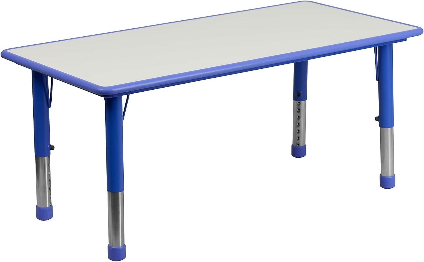 Flash Furniture Emmy Adjustable Classroom Activity Table with 6 Stackable Chairs, Plastic Activity Table for Kids, 23.625' W x 47.25' L, Blue/Gray