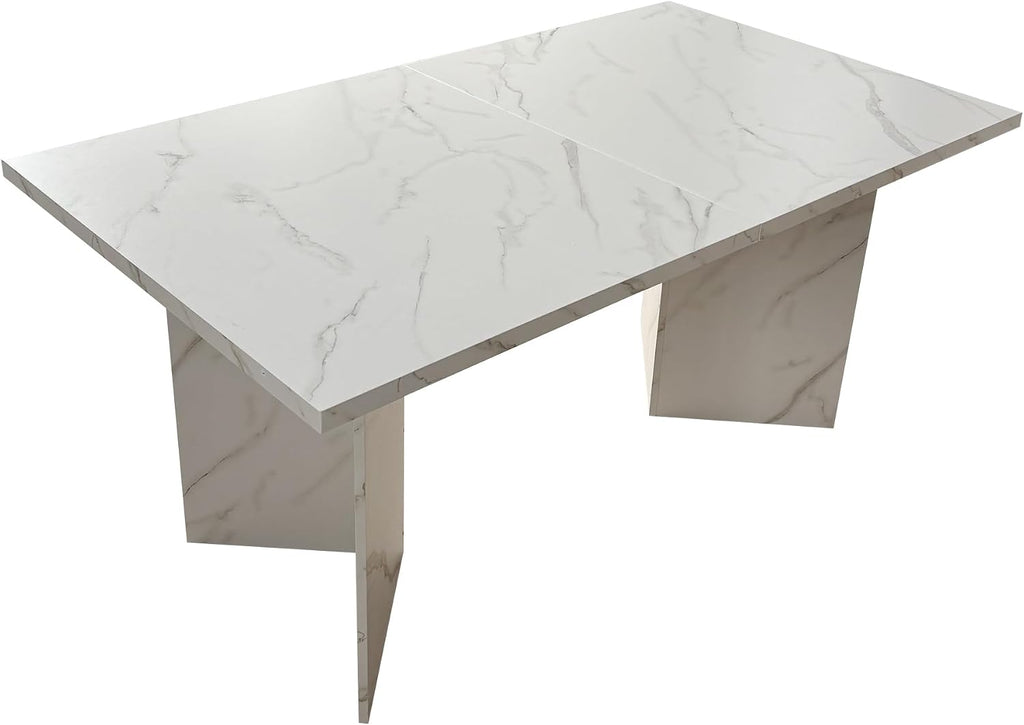 78.74'' Extendable Rectangular Dining Table with for 4-8, Modern Wood Expandable Kitchen Dinner Conference Table for Living Room Office, White Faux Marble