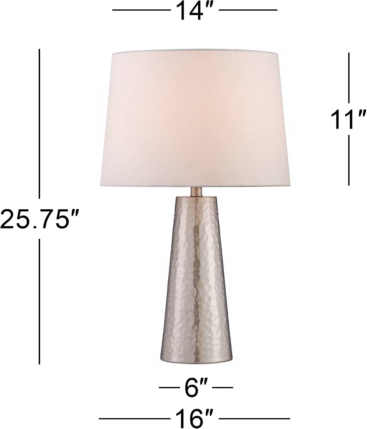 360 Lighting 27 1/2' Tall Cylinder Modern Table Lamps Set of 2 Silver Leaf Finish Hammered Metal Fabric Off-White Shade Living Room Bedroom Bedside Nightstand House Office Home Reading Kitchen