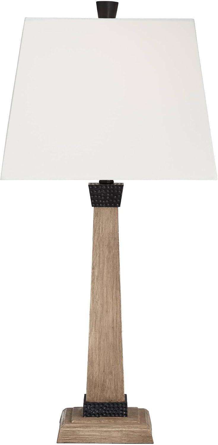 John Timberland Montrose Buchan 29 1/2' Tall Pedestal Farmhouse Rustic Traditional End Table Lamps Set of 2 with Smart Sockets Brown Wood Finish Living Room Bedroom Bedside House Oatmeal Shade