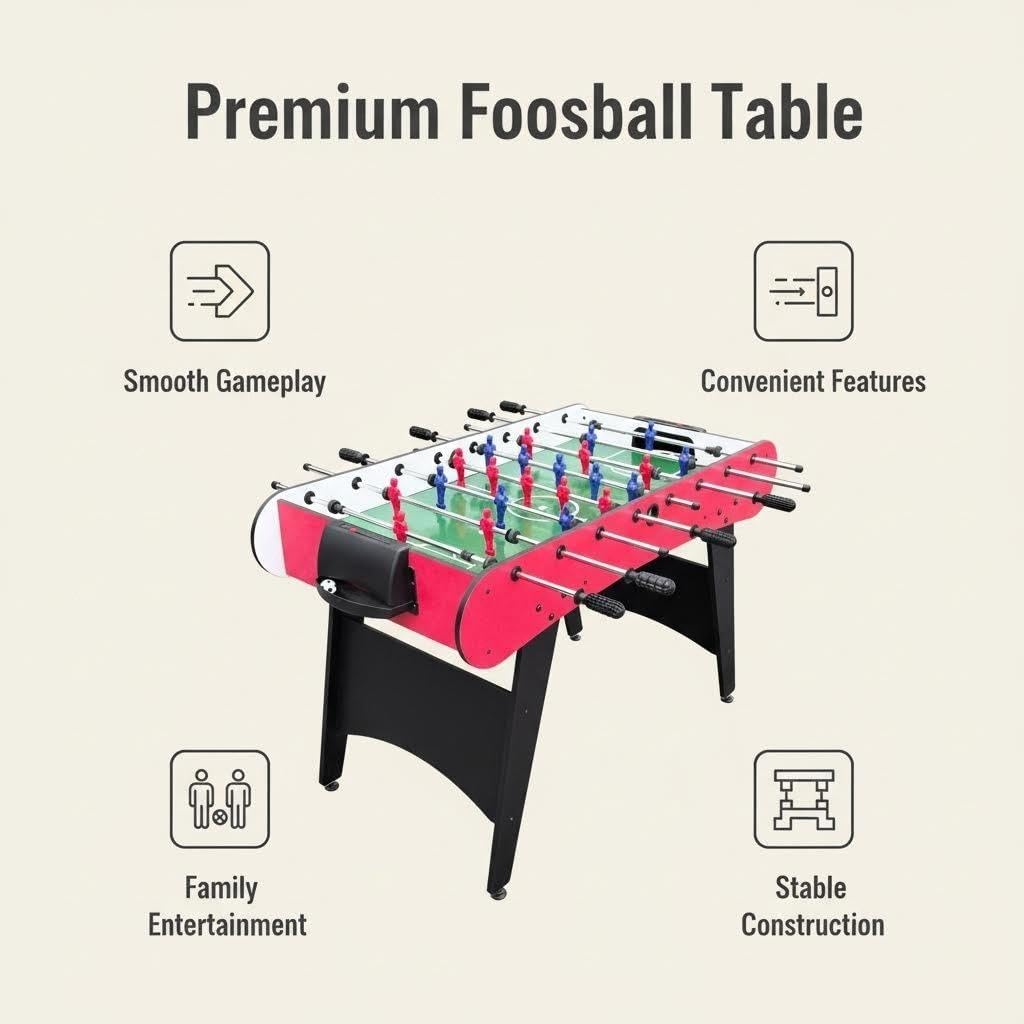 48'' Soccer Table, Large Size Foosball Game Table for Adult, Football Table with Cup Hloders & Sturdy Leg for Game Rooms & Parties, Red