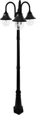 Gama Sonic Orion Outdoor Solar Lamp Post Light Kit, Triple Black Resin Industrial Style Downlight Lamp, Cast Aluminum Pole with Warm White Light 2700K, 123BM50003