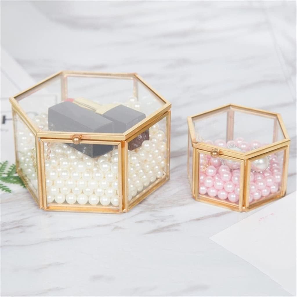 2Pcs Geometrical Clear Glass Jewelry Box Jewelry Organize Holder Tabletop Succulent Plants Container Home Storage