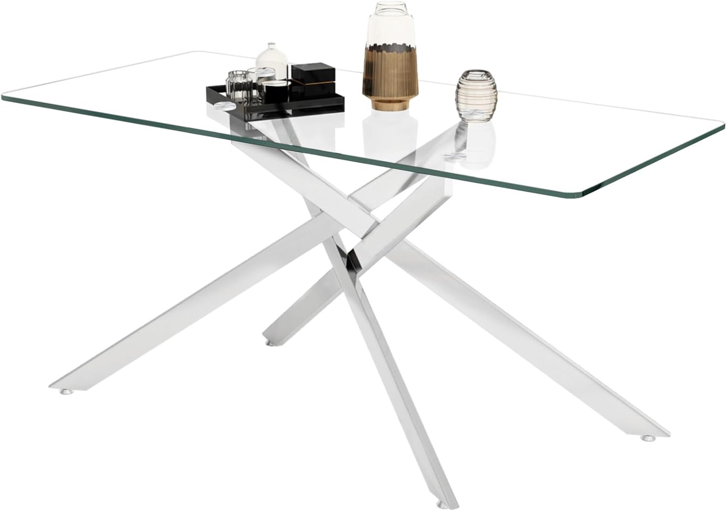 HomVent 5 Piece Rectangular Glass Dining Table Set, Tempered Glass Dinner Table Set for 4 Kitchen Table Set with 4 Velvet Upholstered Chairs for Kitchen Dining Room