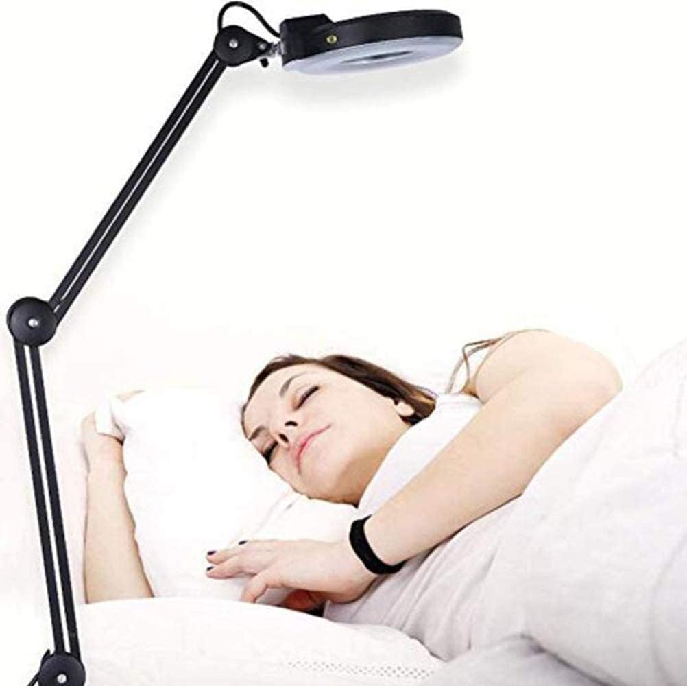 Magnifier, Led Folding Magnifier lamp,Adjustable Swivel Arm 8X Magnifying Glass Table Lamp Light with Clamp for Beauty Skincare Manicure Nail Tattoo Salon with Glass Lens and Bench