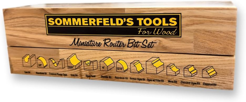 Sommerfeld Tools 12001 12 piece miniature woodworking router bit set 1/4 inch shank Ideal for small gift boxes, miniature furniture Jewelry boxes Doll house furniture