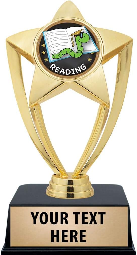 Crown Awards Reading Trophies with Custom Engraving, 6' Personalized Reading Bookworm Trophy On Black Base Prime