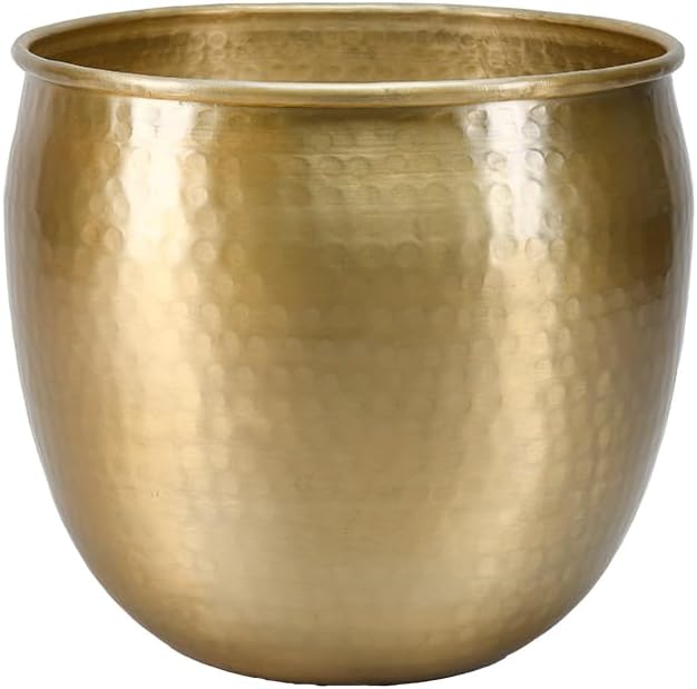 Serene Spaces Living Gold Brass Look Vintage Aluminum Vase - Perfect Decorative Accent for Plants, Weddings, and Events, Metallic Pot for Home, Large, Measures 10.75' Diameter and 9.75' Tall