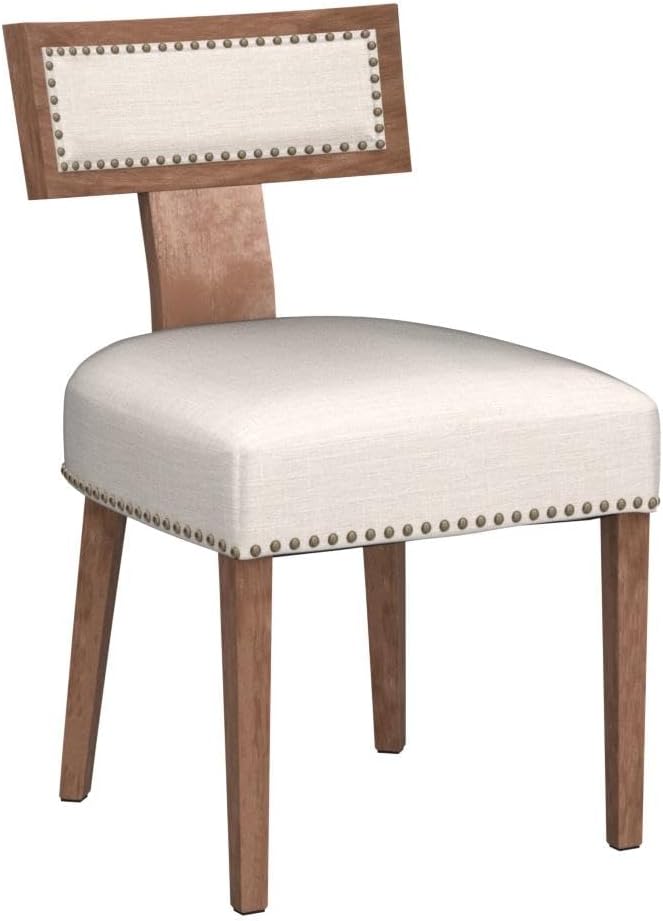 HNY Mid Century Modern Dining Chairs Set of 4, Farmhouse Linen Fabric Upholstered Accent Chairs Curved Nailhead Trim Backrest Kitchen Chairs, with Hardwood Frame, Beige