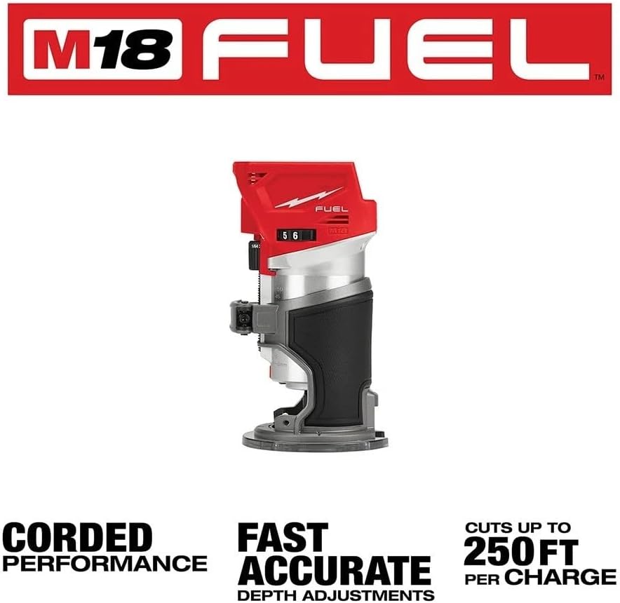 2723-20 Brushless Router for Milwaukee M18 FUEL 18V Cordless Fixed Base Compact Router Length 4.79in Width 3.23in Height 6.86in - Red/Black