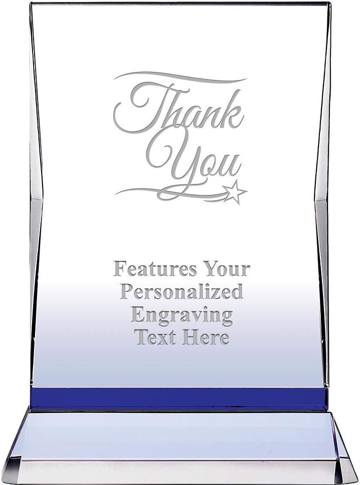 Crown Awards 8' Sapphire Illumination Thank You Crystal Award, Custom Engraved Thank You Trophy, Engraving Included, Prime