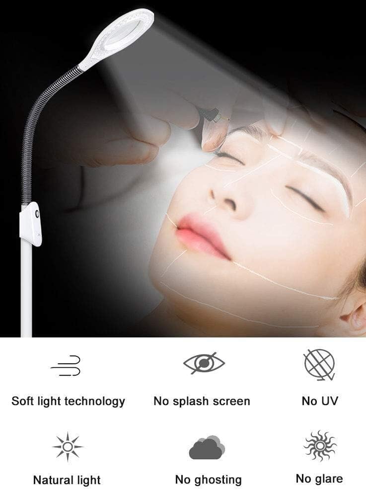 Magnifying Glass,Creative Craft Floor Standing Magnifying Lamp, Adjustable Swivel Arm 5X Magnifier Lamp Light for Skincare Beauty Manicure Tattoo Salon Spa with Rolling Floor Stand Magnifier