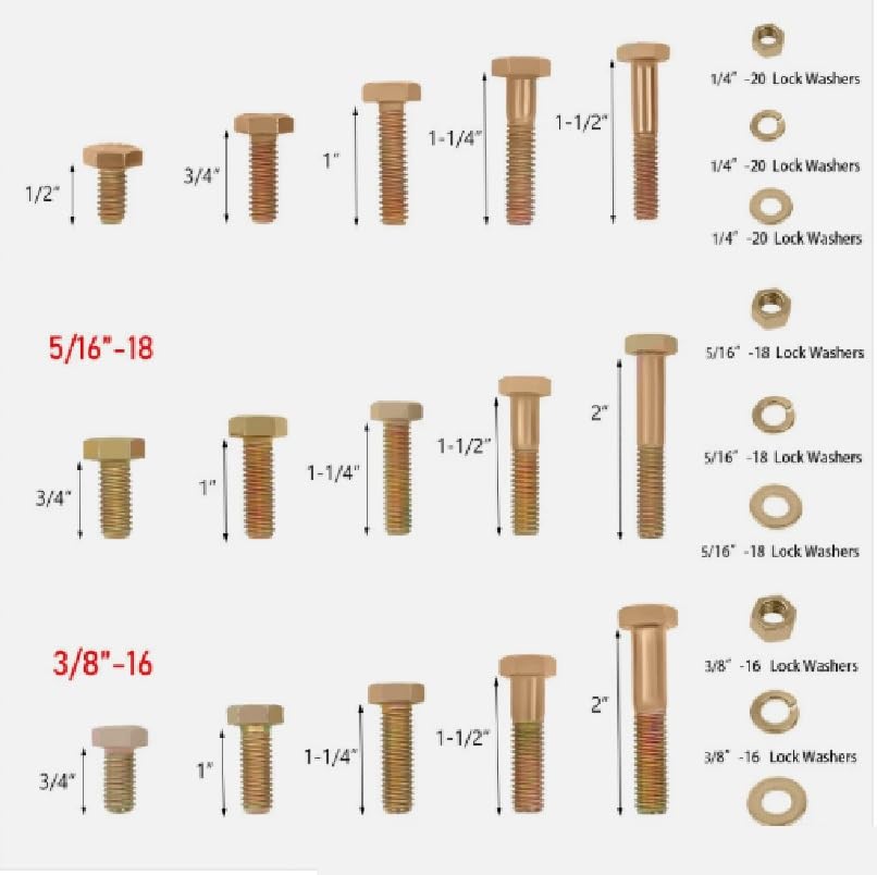 566 PC Hex Screws Bolts Nuts Kit Standard Size NUT and Bolt Screw Assortment Hardware KIT