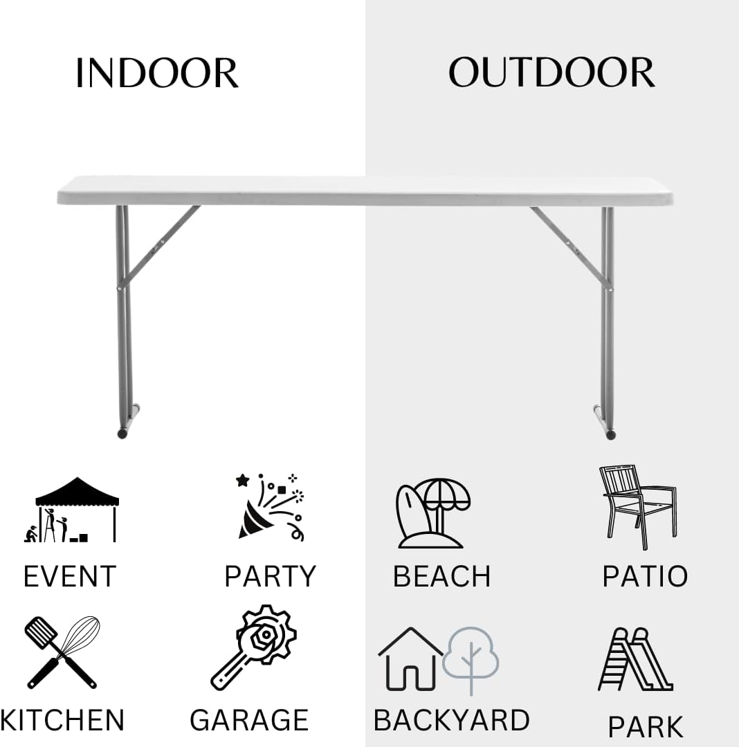 BTEXPERT 6-Foot - 72' Long White Granite Plastic Folding Seminar Training Table Portable 18' Wide Narrow, 29' High, Events Indoor Outdoor Lightweight Set of 2