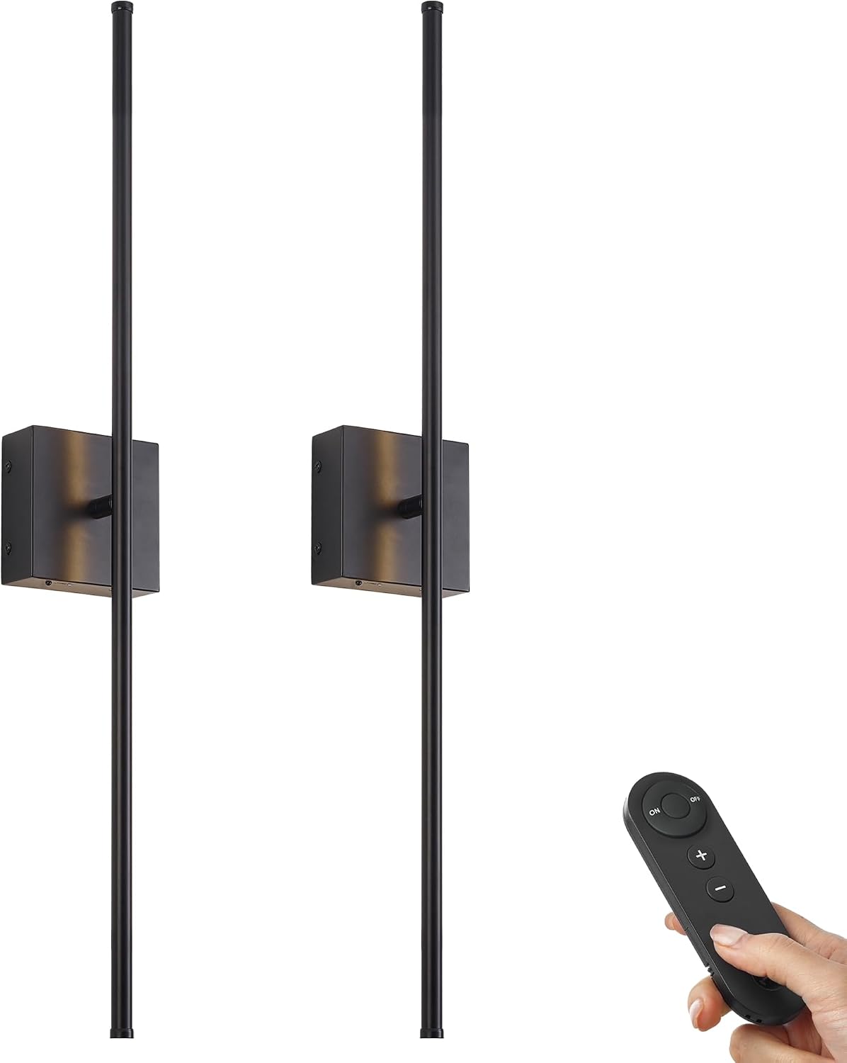 KARTOOSH 40.1 Inch Wall Sconces Battery Operated for Bedroom Hallway, Rechargeable Wireless Wall Lamp Set of 2, 3000K Warm White Dimmable Wall Light w/Remote Timer Memory Indoor Sconce Decor, Black