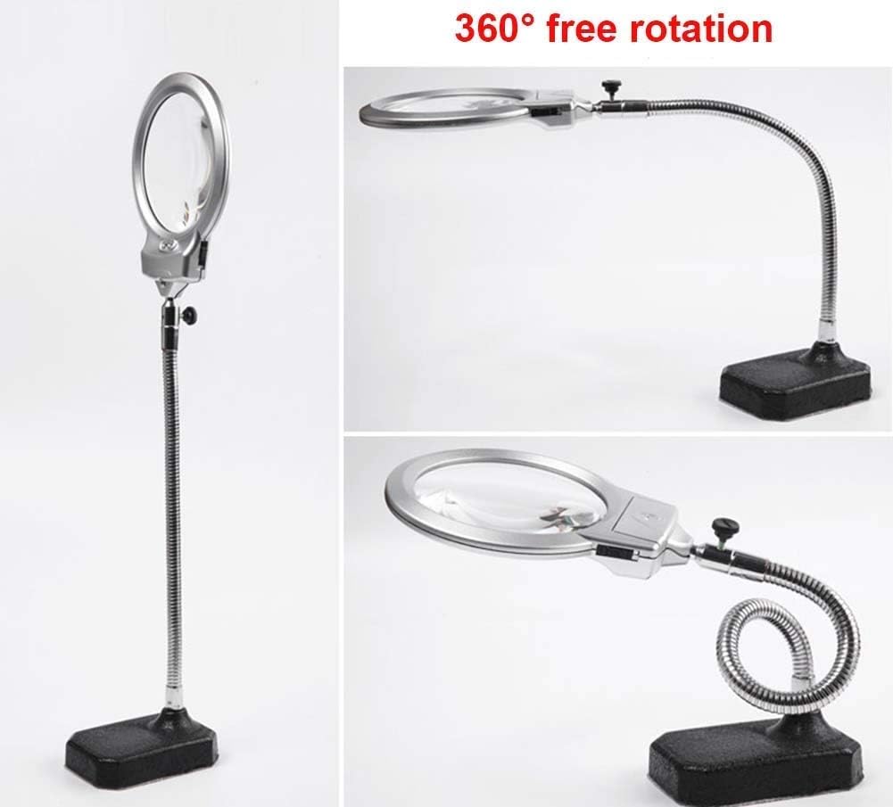 Desktop Magnifier Lamp with Led Light Led Magnifying Lamp Folding Magnifying Glass Desktop Lamp 2.25x 5X Magnification Adjustable Swivel Arm for Desk