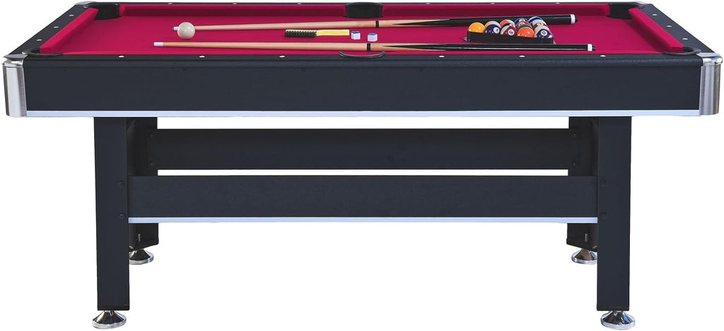 6 ft Pool Table with Table Tennis Top - Black and Red, Space-Saving, Ages, Elegant Design