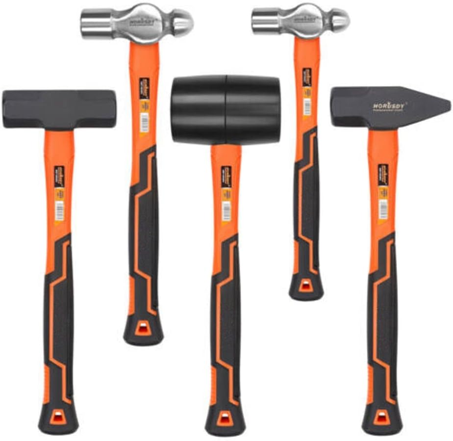 New 5pc Hammer & Mallet Set, Ball-Pein, Sledge, Mallet, Cross-Pein