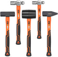New 5pc Hammer & Mallet Set, Ball-Pein, Sledge, Mallet, Cross-Pein