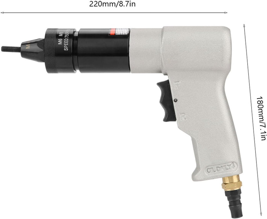 Air Rivet Gun, Metal 1/4 Inlet Port Pneumatic Riveting Gun Pull Nut Automatic Air Riveter Nut Gun Tool 220x180mm (M6/M8 KP-7322)