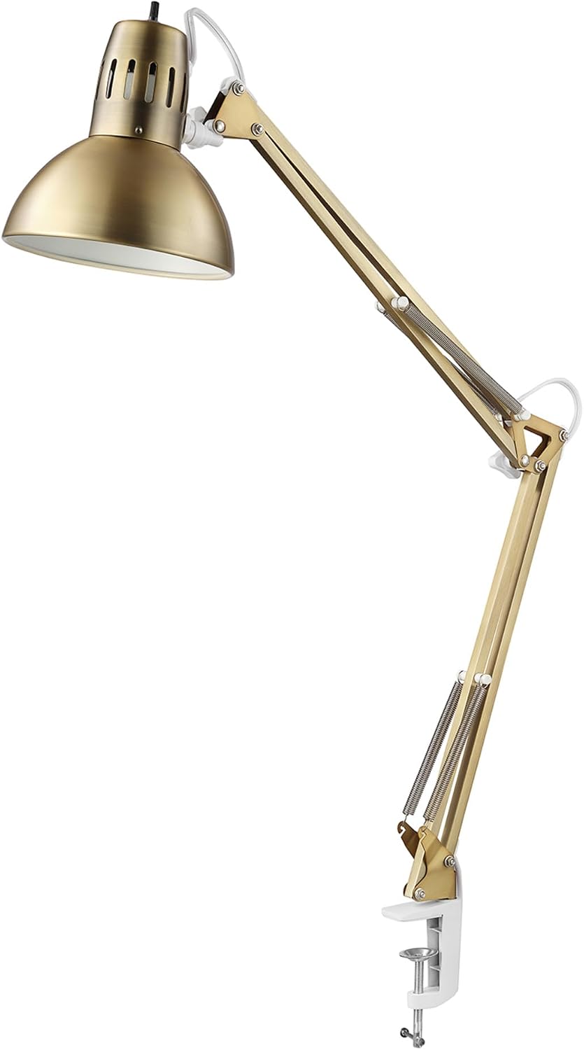 31.5' Multi-Joint Desk Lamp with Metal Clamp, Black, On/Off Rotary Switch on Shade, Partially Adjustable Swing Arm, Home Essentials, Reading Light, Office Décor
