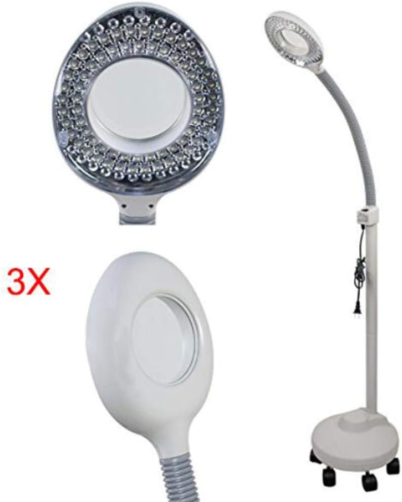 Magnifying Floor Lamp 3X Diopter LED Magnifier Beauty Lamp with Rolling Floor Stand with 5 Wheels Adjustable Gooseneck