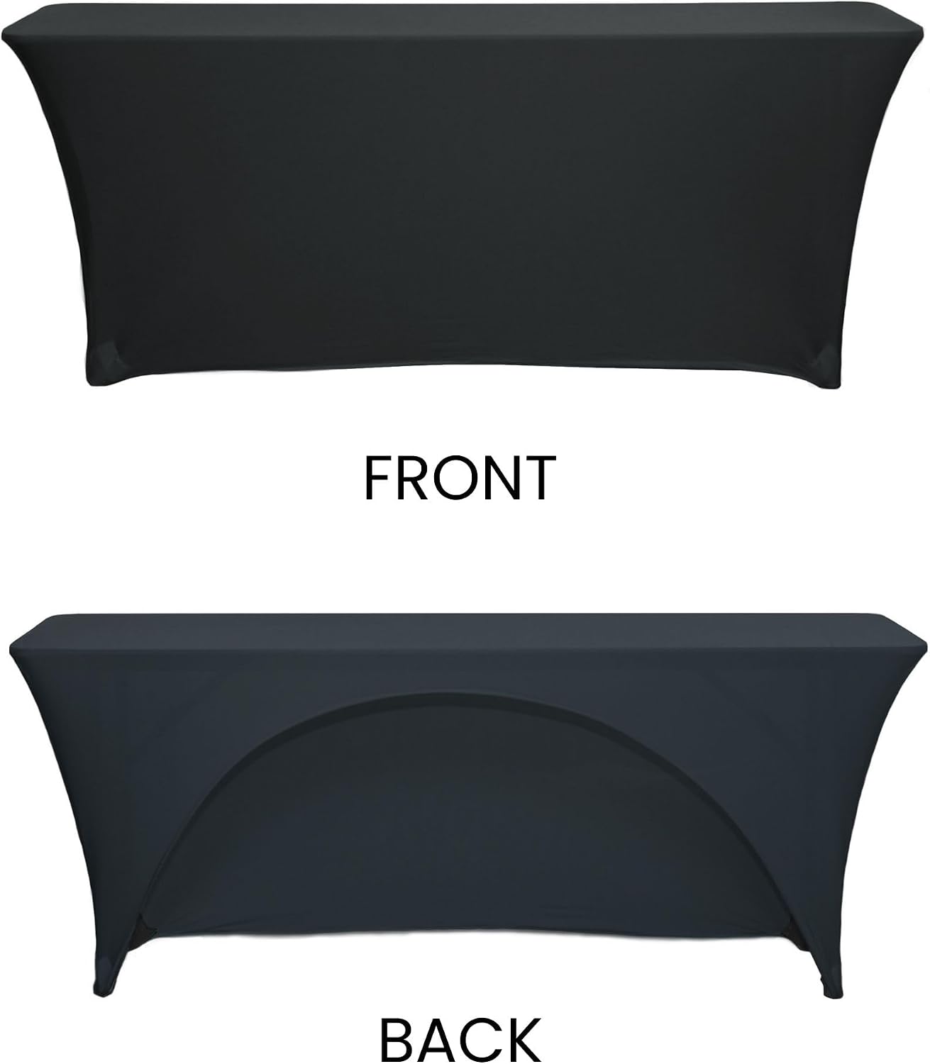 YOUR CHAIR COVERS - 6 Ft x 18 Inches Black Spandex Open Back Rectangular Training Tablecloth, Fitted Stretch Table Cover - Pack of 10