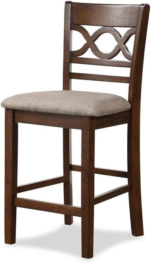 Pemberly Row 5-Piece Solid Wood Counter Height Dining Set, 42' Round Table, Brown Finish, Includes 4 Chairs with Padded Seats, Contemporary Style for Kitchen or Dining Room