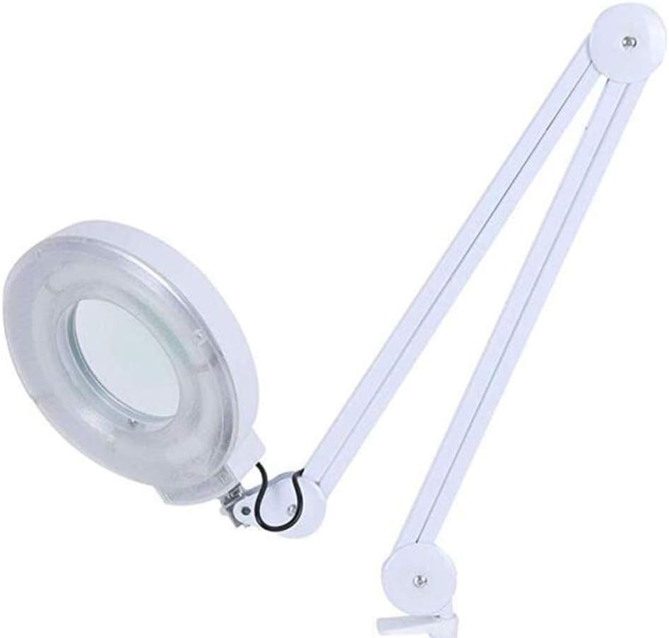Magnifier, Led Folding Magnifier lamp,Adjustable Swivel Arm 8X Magnifying Glass Table Lamp Light with Clamp for Beauty Skincare Manicure Nail Tattoo Salon with Glass Lens and Bench,White