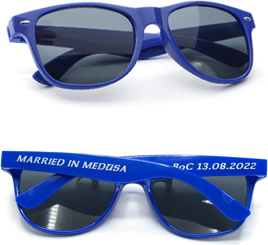 Personalized Sunglasses Bulk Party Favors Adult Gifts Custom Wedding/Bachelor/Birthday/Bridal/Groomman/Company Personalized Party Sunglasses Gifts for Guests (120PC Dark Blue)