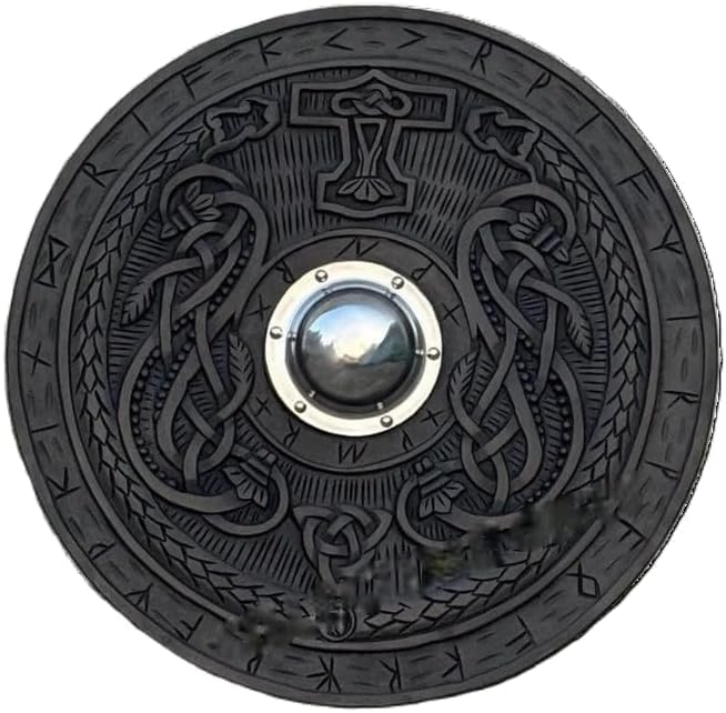 ARS NAUTICAL'Viking Shield Wall Decor with Norse Runes and Intricate Dragon Carvings – Authentic Scandinavian Medieval Style Home Accent