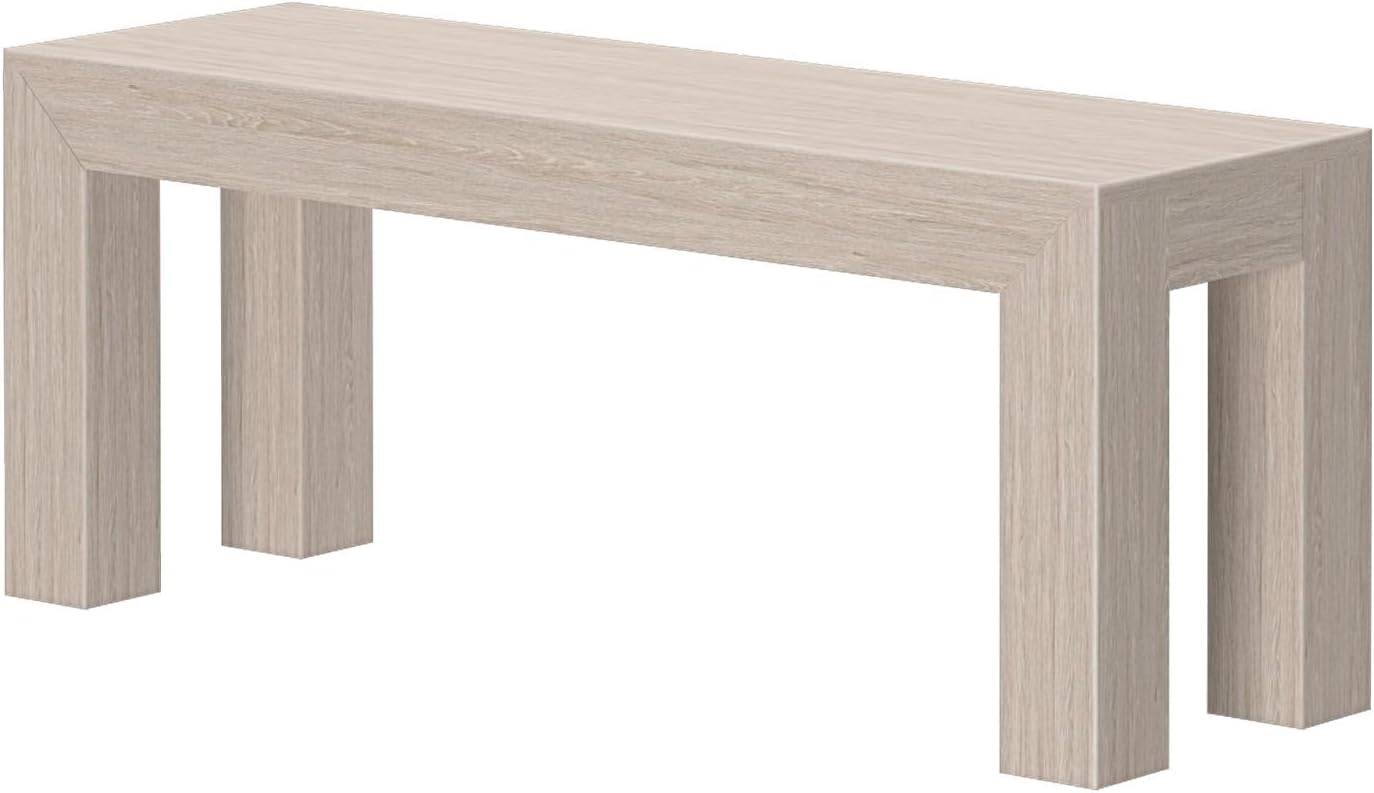 Plank+Beam 49 Inch Dining Bench for Dining Room, Bench for 60 Inch Table Kitchen Dining Seat, Wooden Outdoor Bench, Solid Wood Entryway Bench, Seashell Wirebrush
