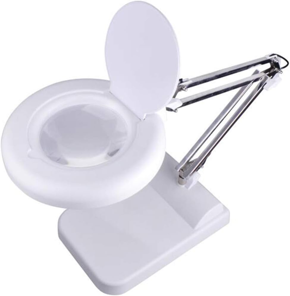 Desktop Magnifier Lamp with LED Light Adjustable Arm Magnifier Lamp Light Magnifying Glass HD Lens Folding Magnifier for Elderly Read Electronic